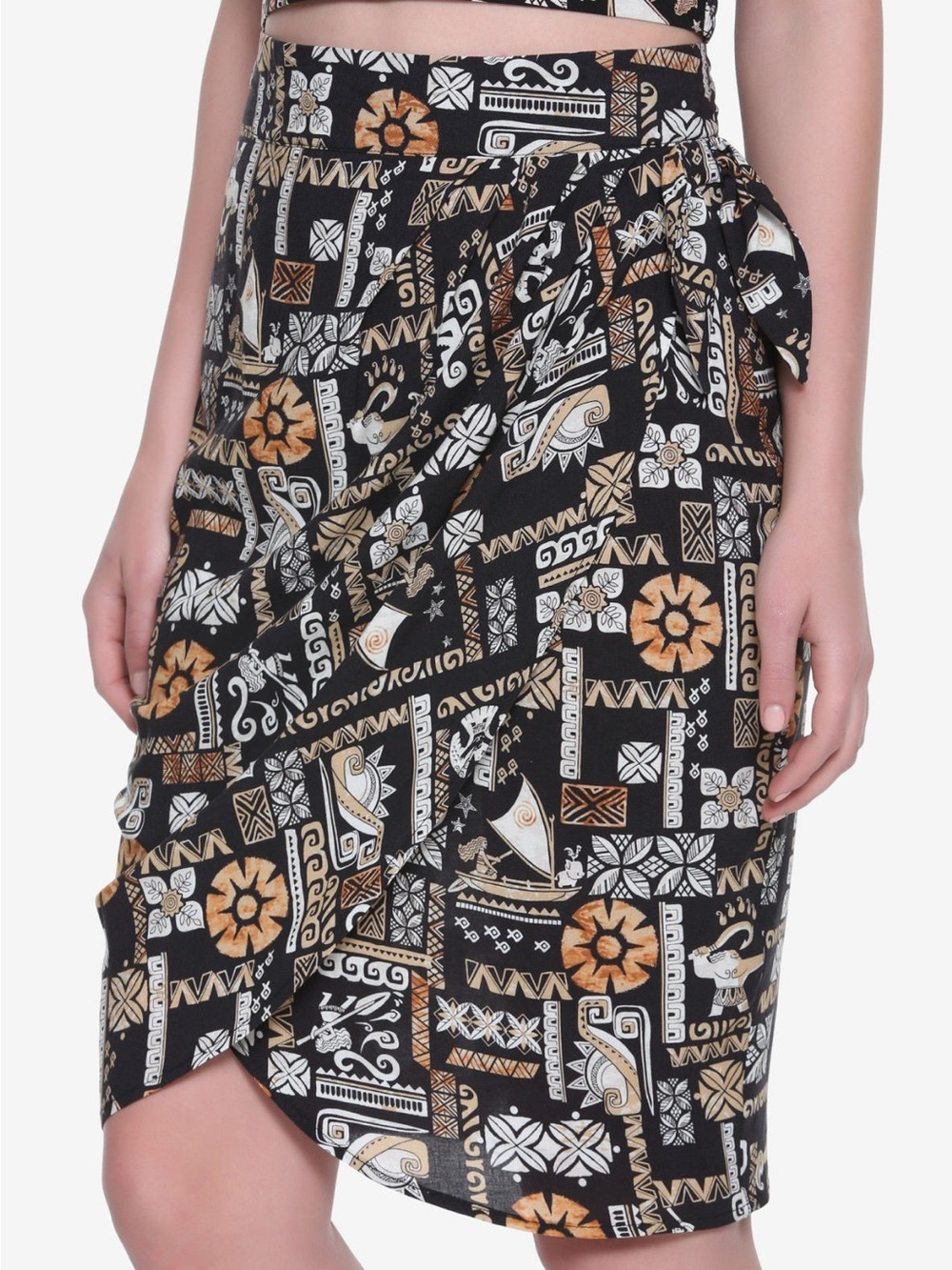 Vintage - Disney & Her Universe Black Polynesian Inspired Moana Faux Wrap Skirt